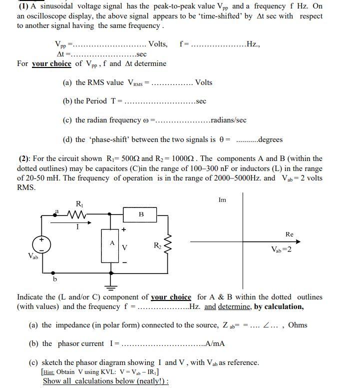 Solved (1) A sinusoidal voltage signal has the peak-to-peak | Chegg.com
