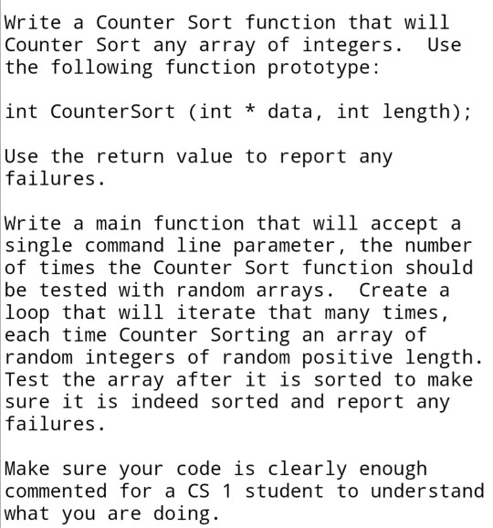 Solved Write a Counter Sort function that will Counter Sort | Chegg.com