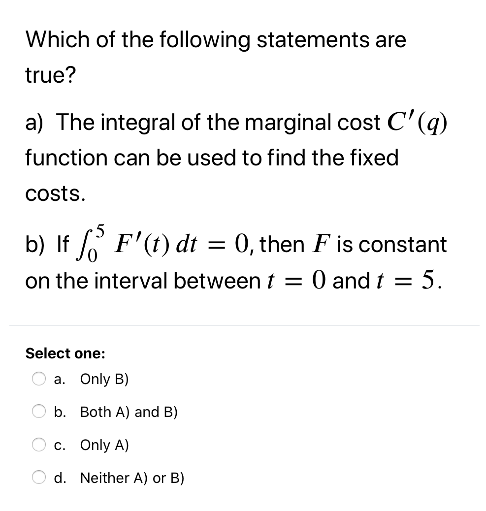 Solved Which Of The Following Statements Are True? A) The | Chegg.com