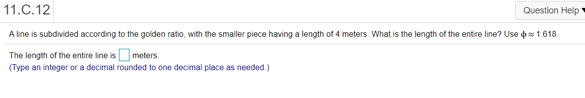 Solved 11.C.12 Question Help A line is subdivided according | Chegg.com