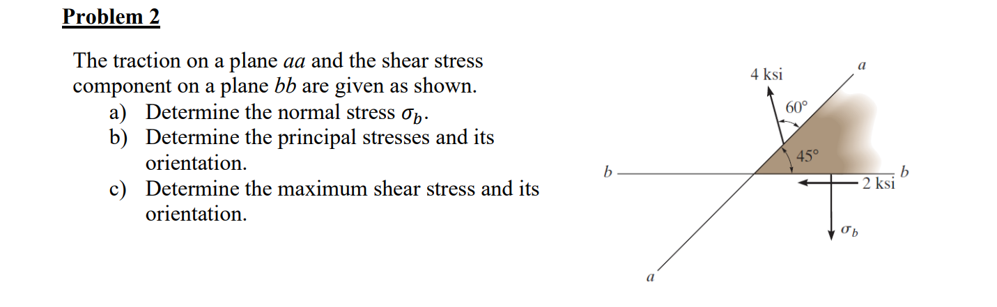Solved The traction on a plane aa and the shear stress | Chegg.com