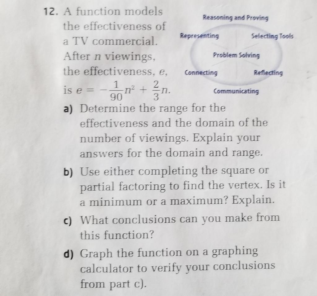 Solved A function models the effectiveness of a TV | Chegg.com