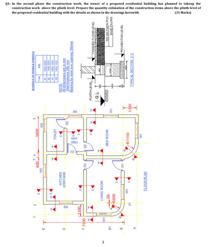 Solved SCHEDULE OF DOORS WINDOWS 400 W2 3400 TOILET KITCHEN | Chegg.com