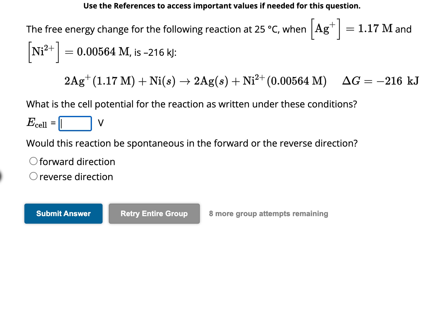 Solved The free energy change for the following reaction at | Chegg.com