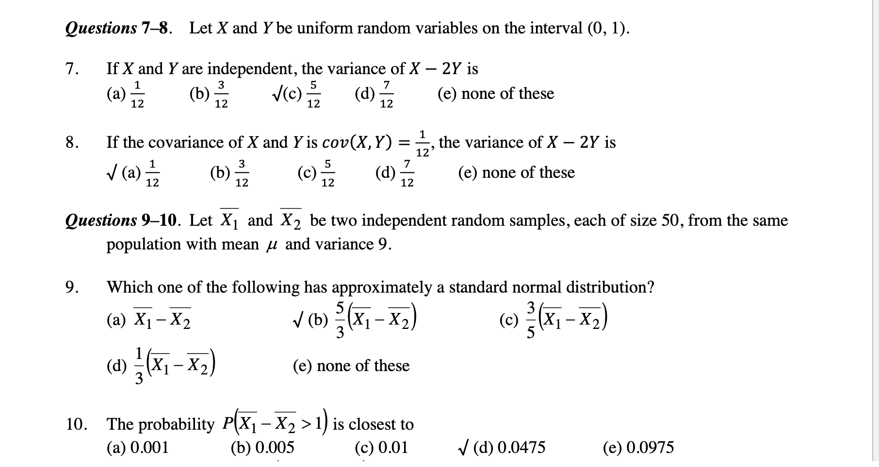 Solved Questions 7 8 Let X And Y Be Uniform Random Varia Chegg Com