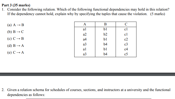 (Solved) : Part 3 35 Marks 1 Consider Following Relation Following ...