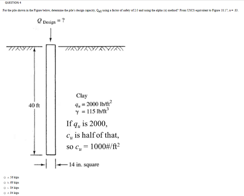 Solved QUESTION 4 For the pile shown in the Figure below,