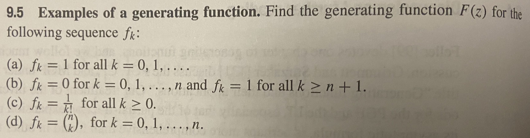 Solved 9.5 Examples of a generating function. Find the | Chegg.com