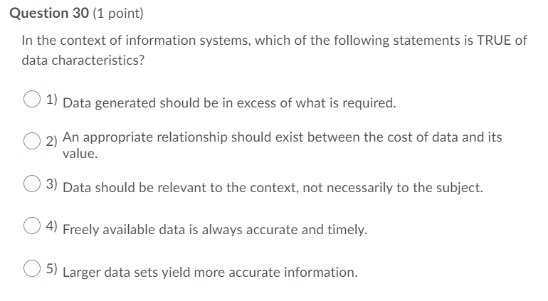 Solved Question 30 (1 point) In the context of information | Chegg.com