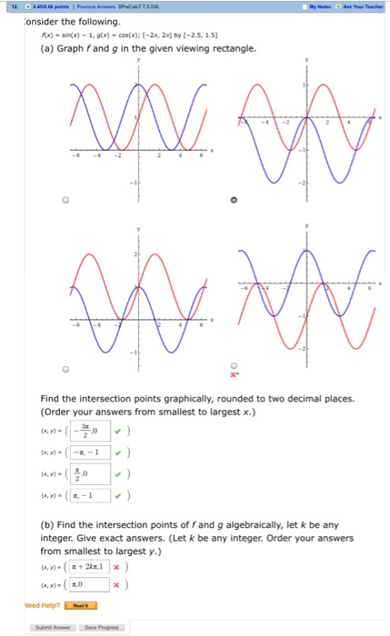 Solved (b) Find the intersection points of f and g | Chegg.com