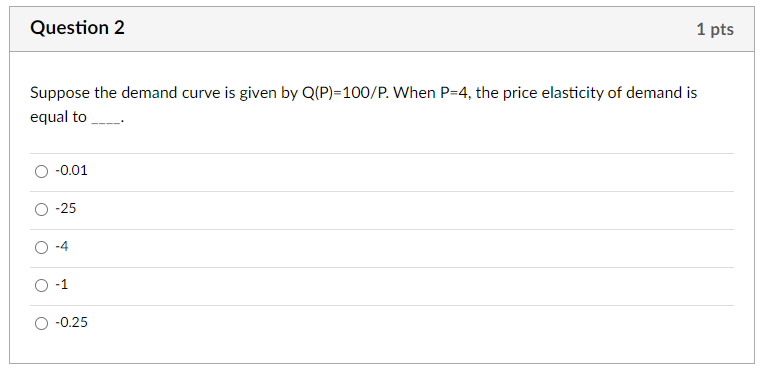 Solved Question 1 1 pts Let a demand function be given by | Chegg.com