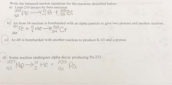 Solved Write The Balanced Nuclear Equations For The | Chegg.com