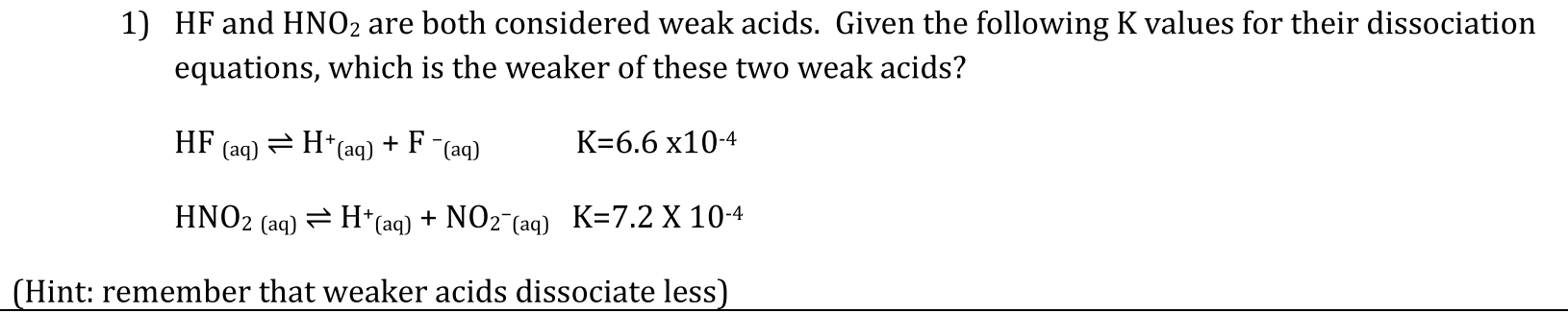 Solved HF ﻿and HNO2 ﻿are both considered weak acids. Given | Chegg.com