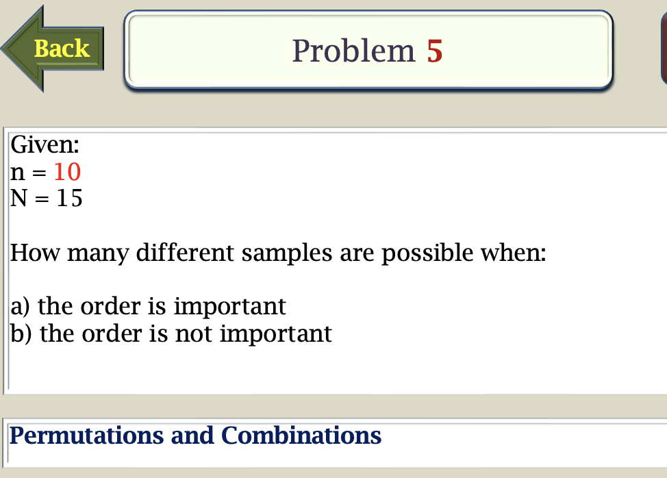 Solved n=10 N=15 How many different samples are possible | Chegg.com