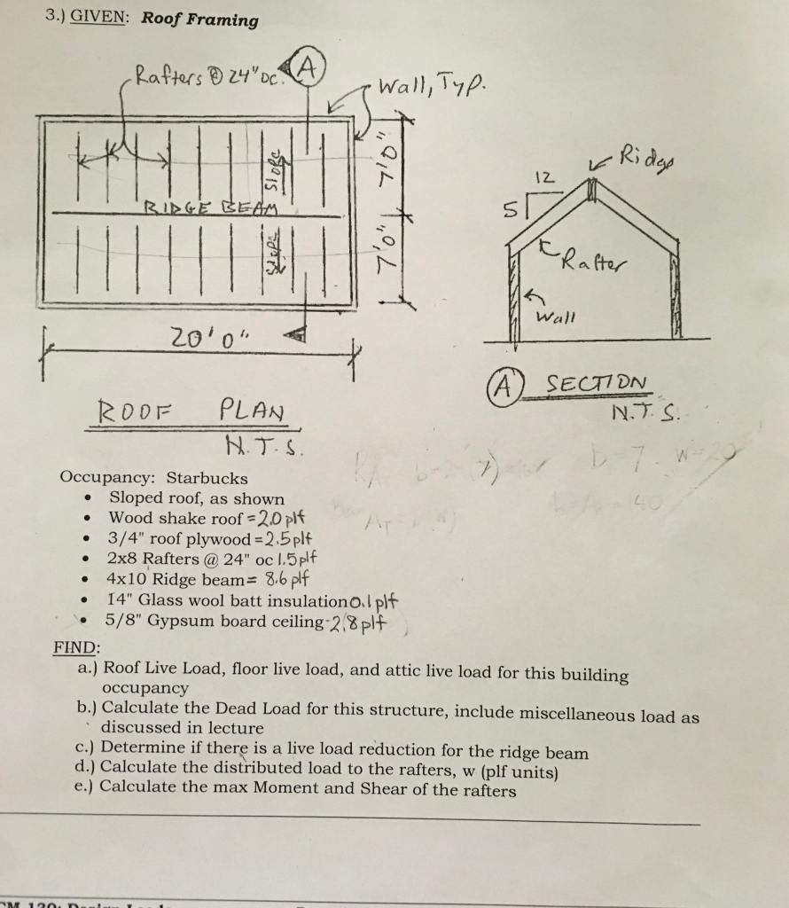 3.) GIVEN: Roof Framing Rafters @ 24