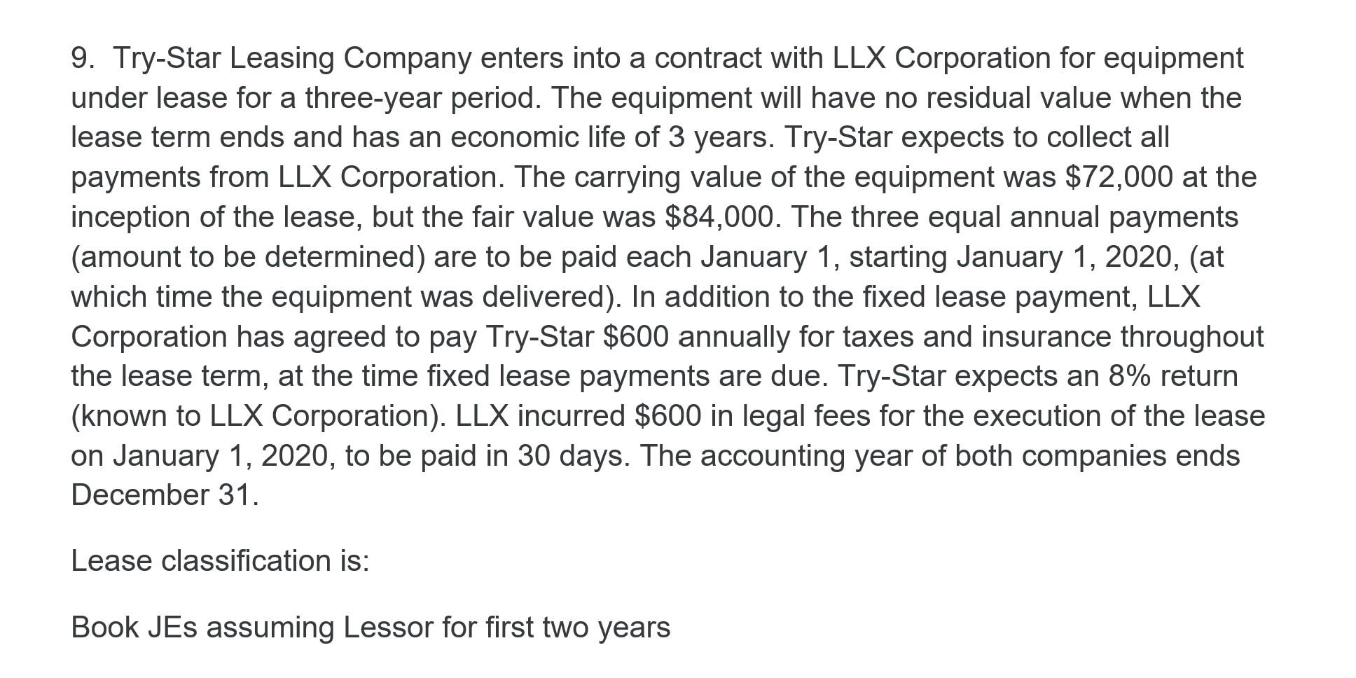 Solved រ 9. Try-Star Leasing Company enters into a contract | Chegg.com
