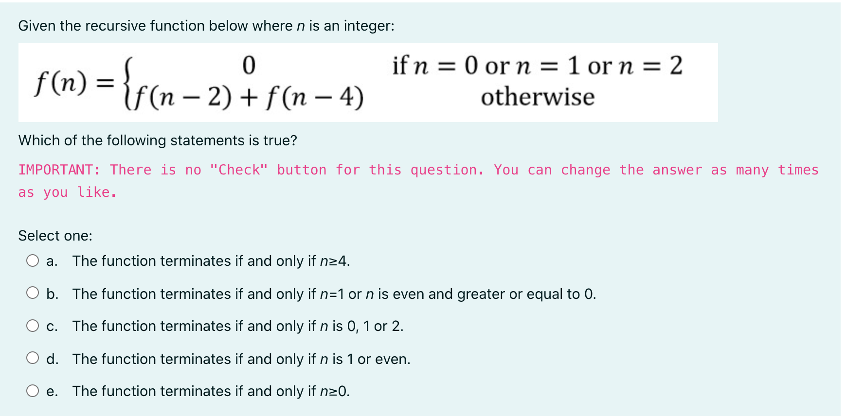 Solved Given the recursive function below where n is an | Chegg.com