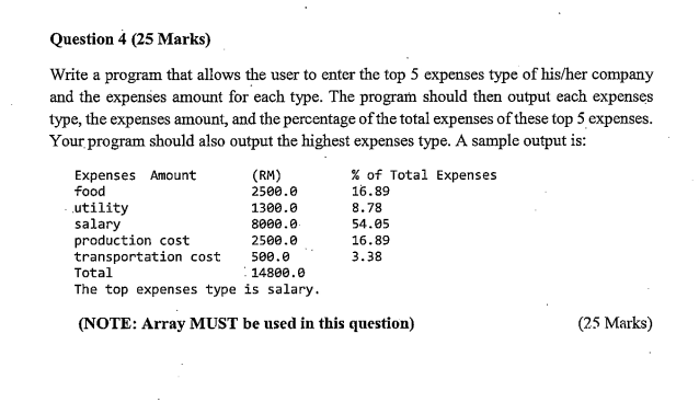 Solved Question 4 (25 Marks) Write a program that allows the | Chegg.com