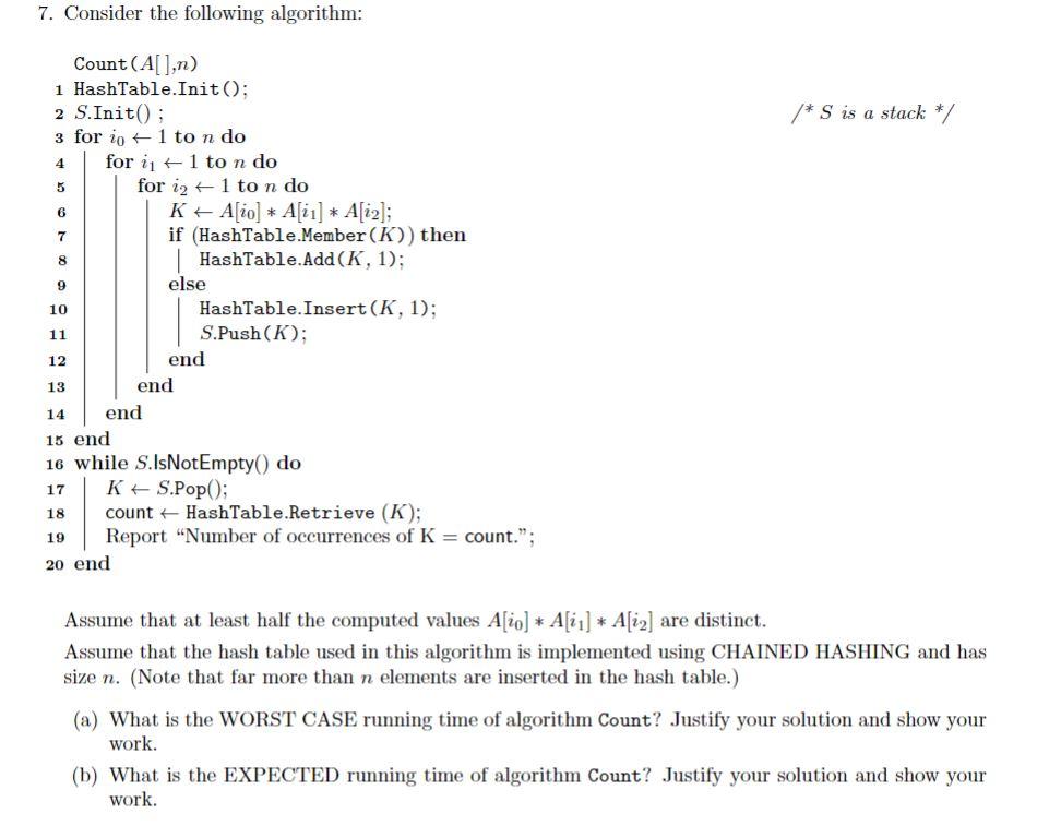 7. Consider the following algorithm: /* S is a stack | Chegg.com