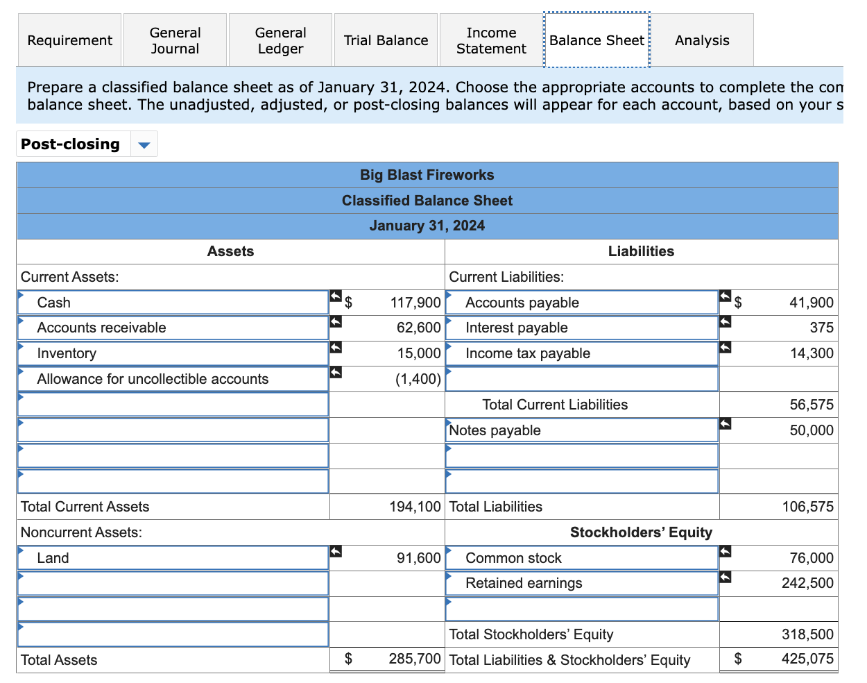 Solved On January 1, 2024, the general ledger of Big Blast