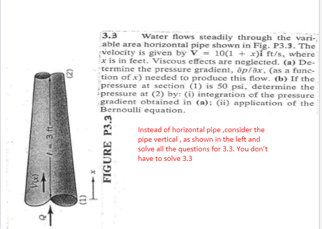 Solved (2) 3.3 Water flows steadily through the vari- able | Chegg.com