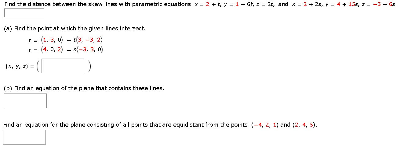 Find The Distance Between The Skew Lines With Chegg Find The Distance Between The Skew Lines With Chegg