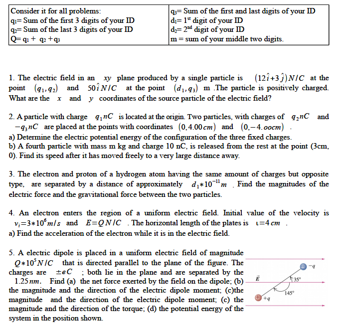 Solved 1. The electric field in an \\( x y \\) plane | Chegg.com