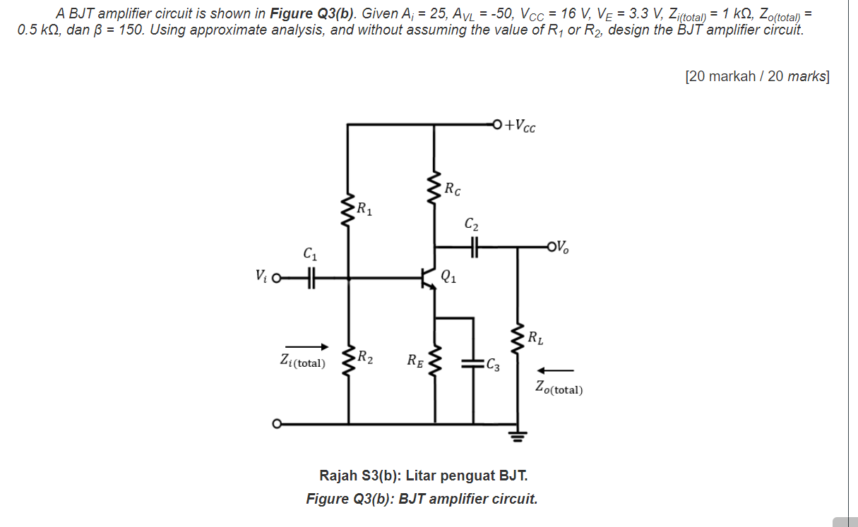 Solved A BJT Amplifier Circuit Is Shown In Figure Q3(b). | Chegg.com