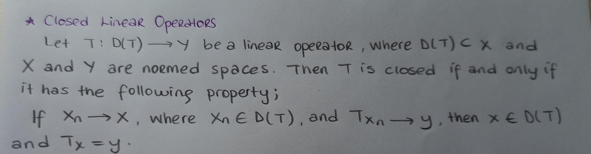 Solved Closed linear Operators Let T D T y be a linear Chegg