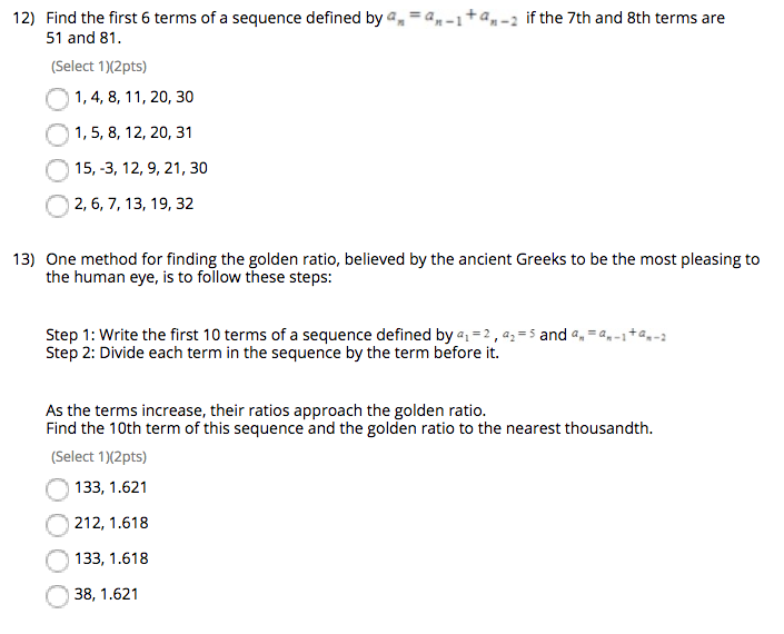 Solved 12) Find the first 6 terms of a sequence defined by | Chegg.com