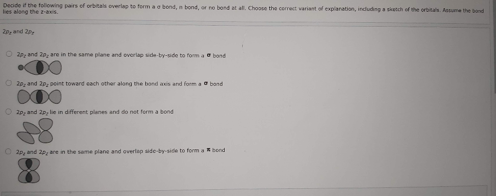 Solved Decide if the following pairs of orbitals overlap to | Chegg.com