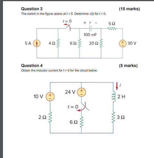 Solved Question 3(15 ﻿marks)The switch in ﻿the figure opens | Chegg.com