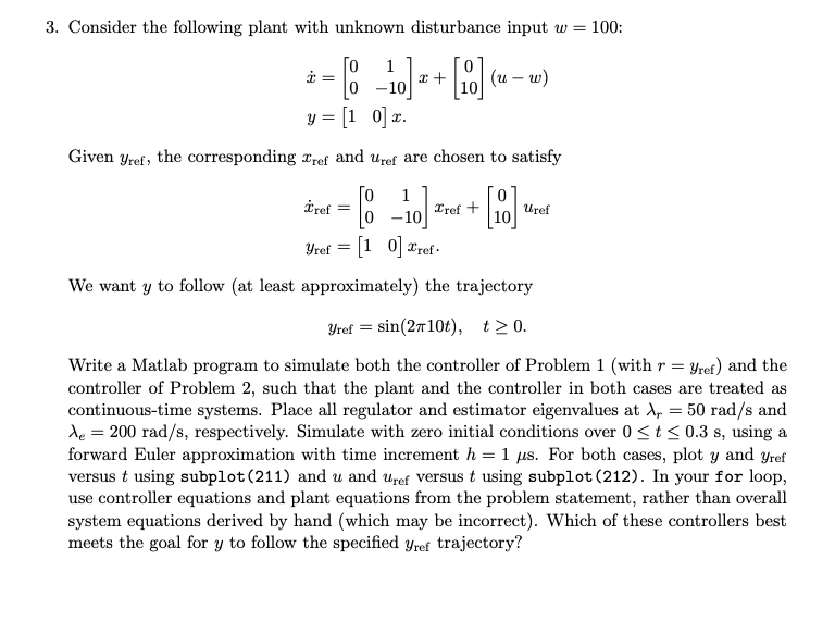 Plant And Y Is Modeled According To Shown In The B Chegg Com