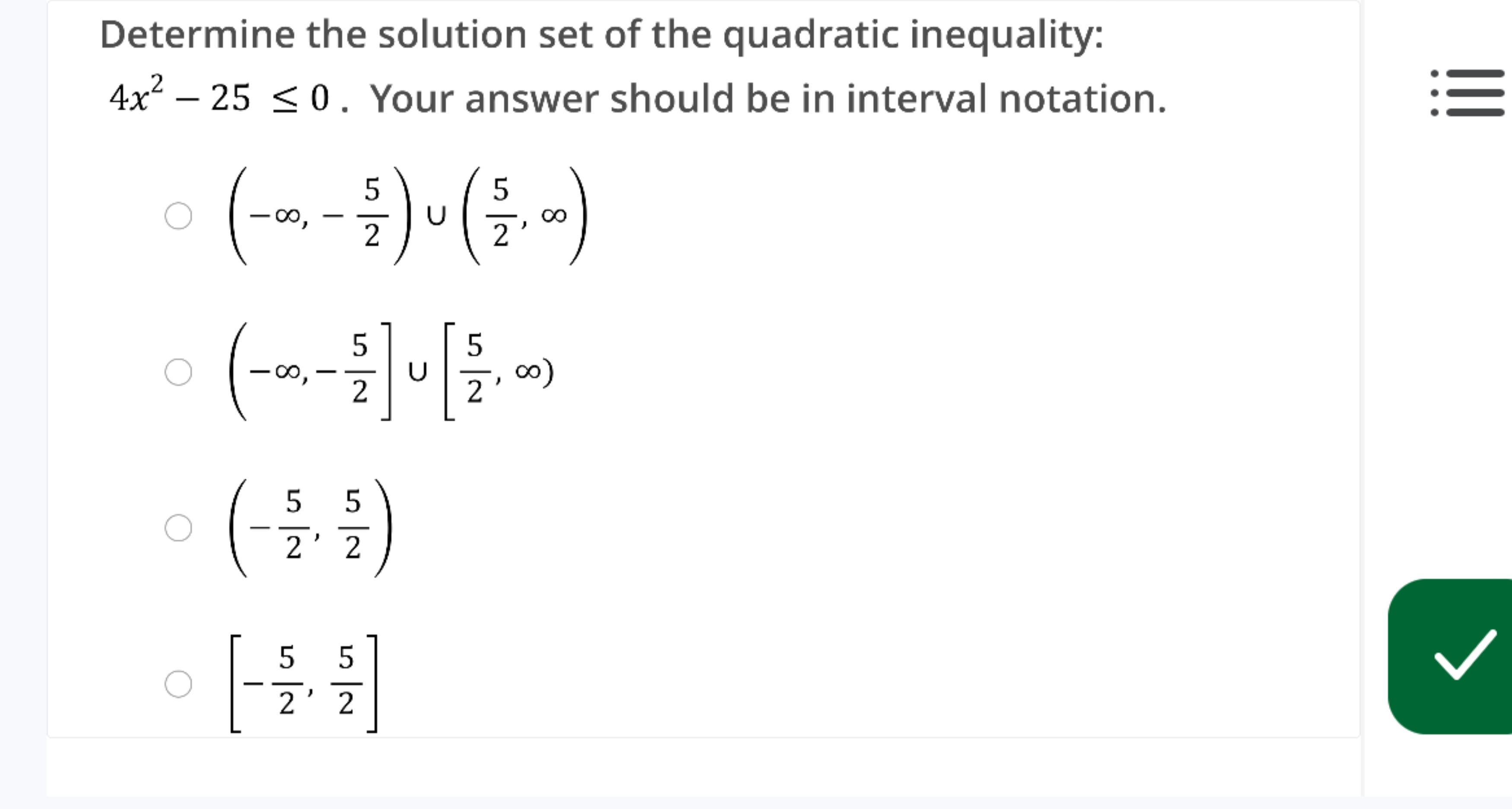 Solved Determine the solution set of the quadratic | Chegg.com