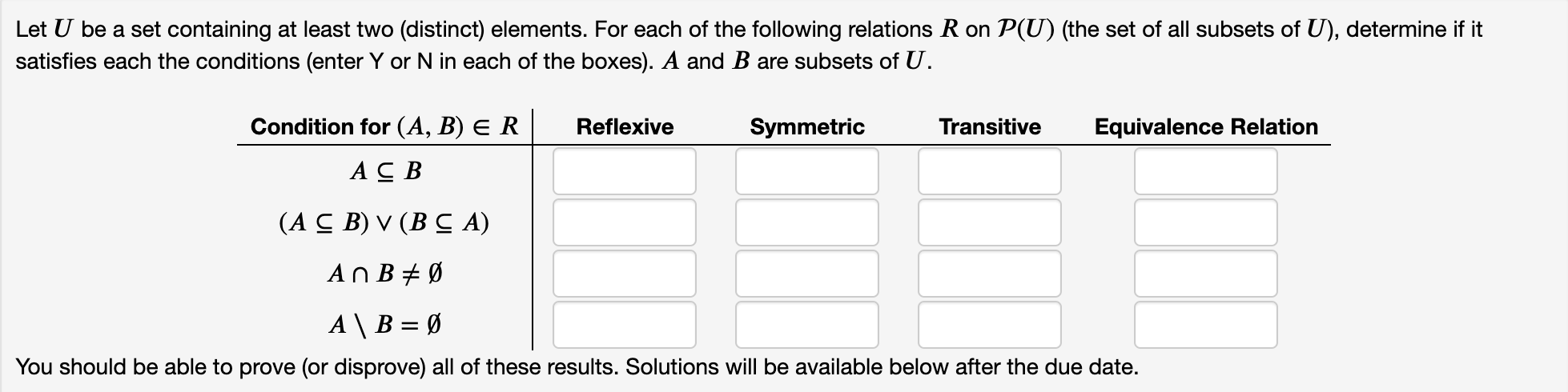 Let U Be A Set Containing At Least Two Distinct Chegg Com
