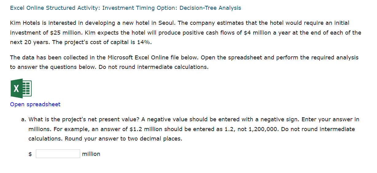 Solved Excel Online Structured Activity: Investment Timing | Chegg.com
