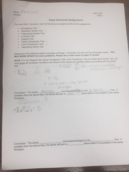 Solved Name Section Math 2414 Onine Paper Homework | Chegg.com