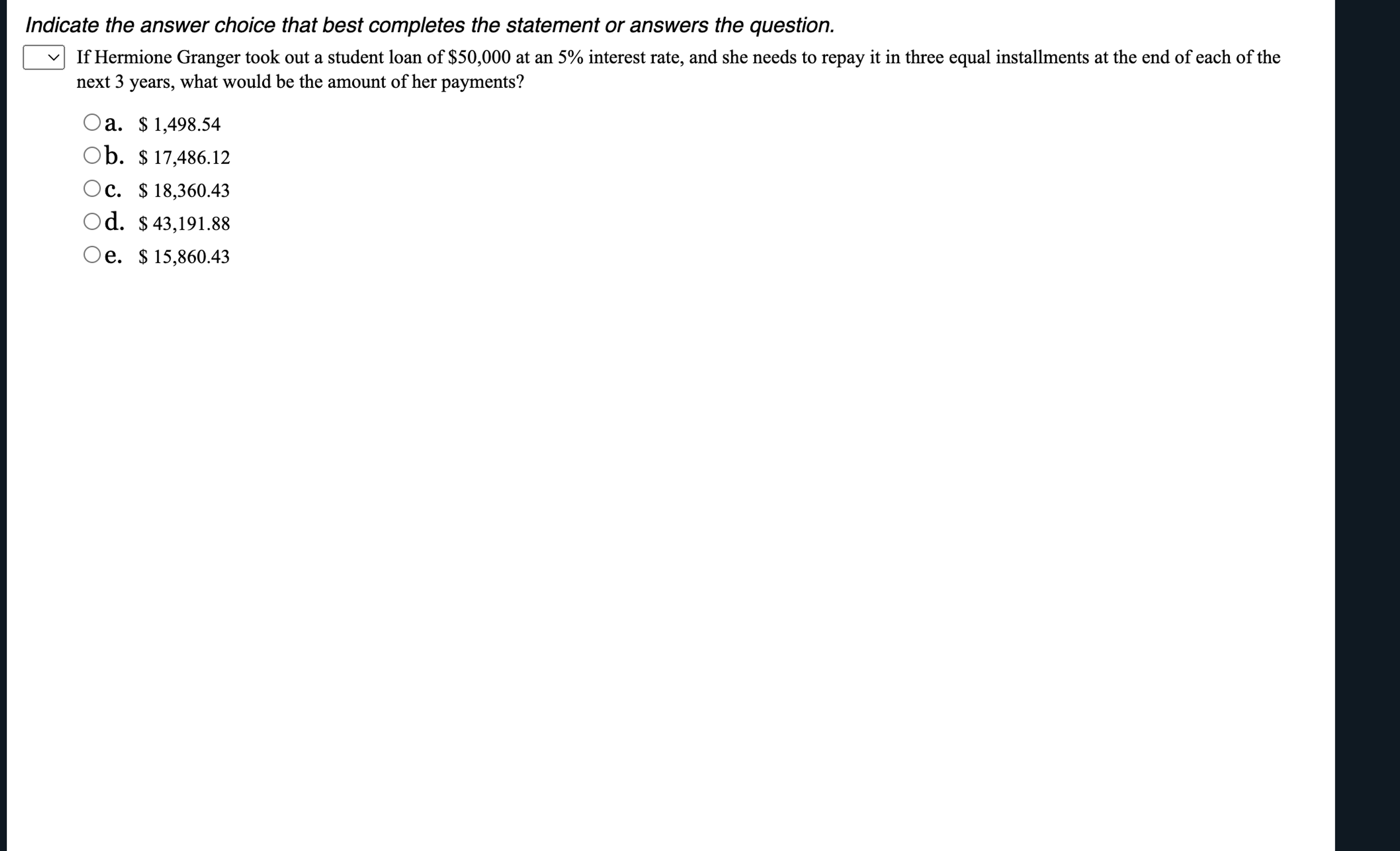 Solved Indicate the answer choice that best completes the | Chegg.com