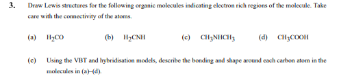 Solved Draw Lewis structures for the following organic | Chegg.com