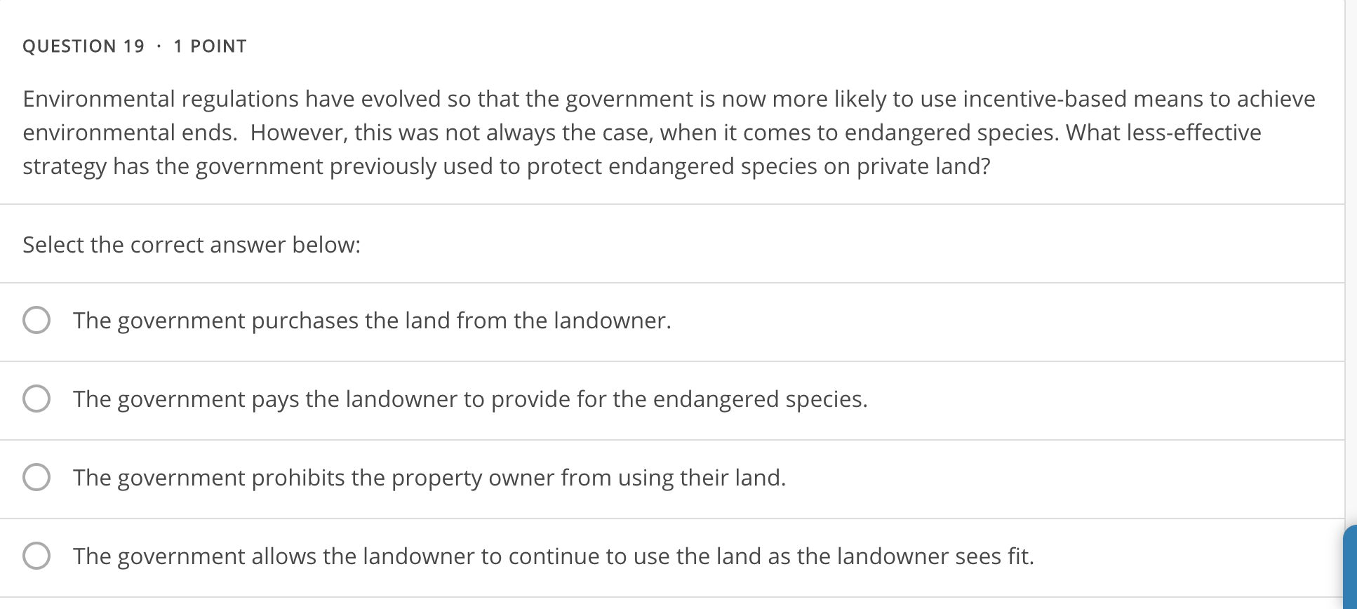 Solved QUESTION 19 1 POINT Environmental regulations have | Chegg.com