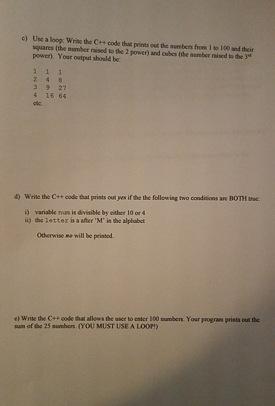 Solved c) Use a loop: Write the C# code that prints out the | Chegg.com