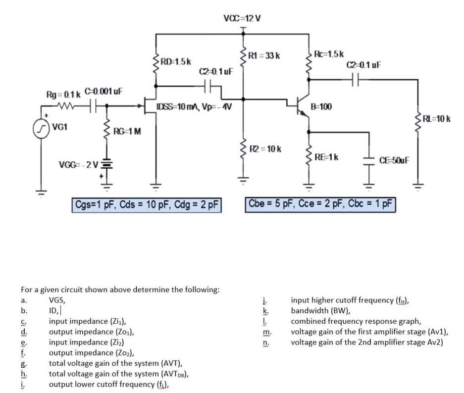 Solved Vox=12 V R1 = 33k RD-1.5k Rc=15k 02-0.1UF (20.1 uF 4h | Chegg.com