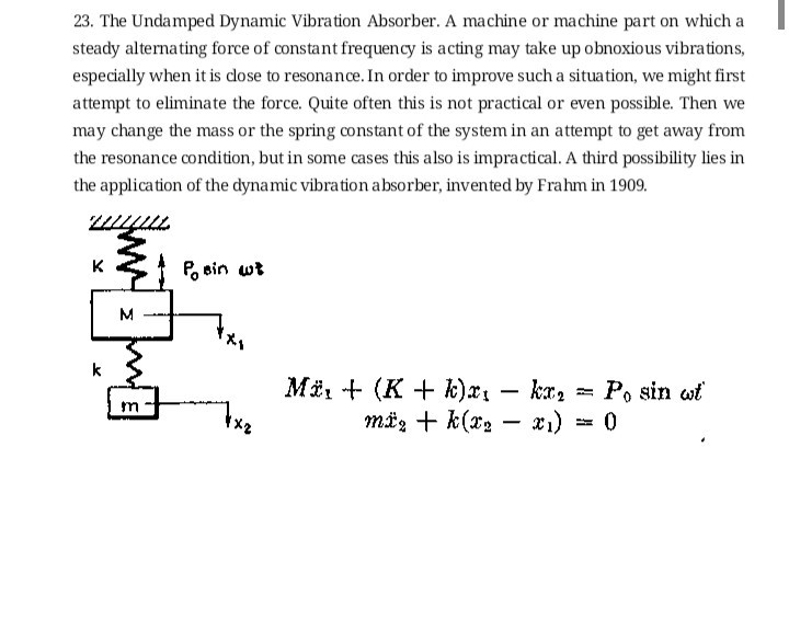 Solved 23. The Undamped Dynamic Vibration Absorber. A | Chegg.com