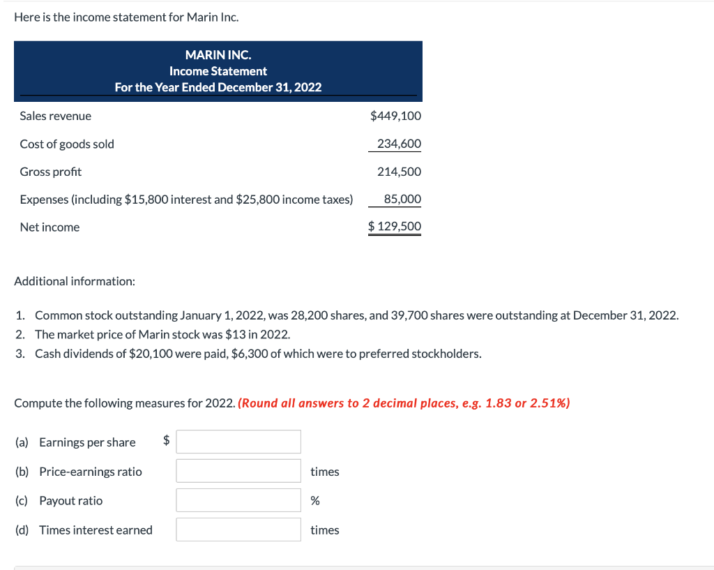 Solved Here is the statement for Marin Inc. MARIN