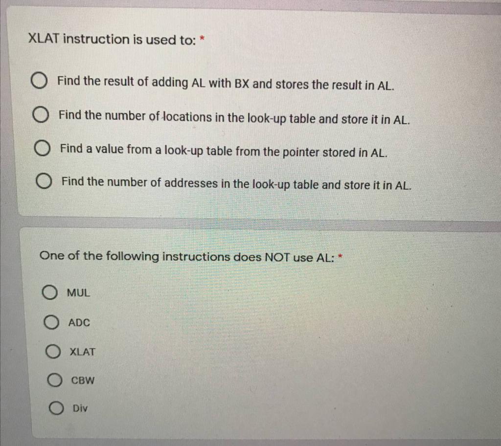 Solved XLAT instruction is used to * O Find the result of