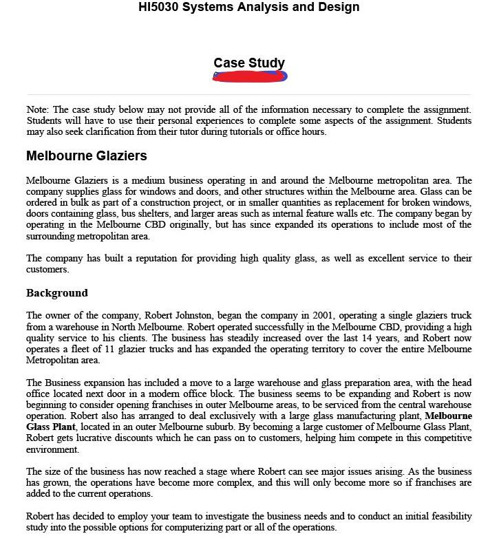 Solved H15030 Systems Analysis and Design Case Study Note: | Chegg.com