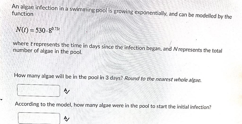 Solved An algae infection in a swimming pool is growing | Chegg.com