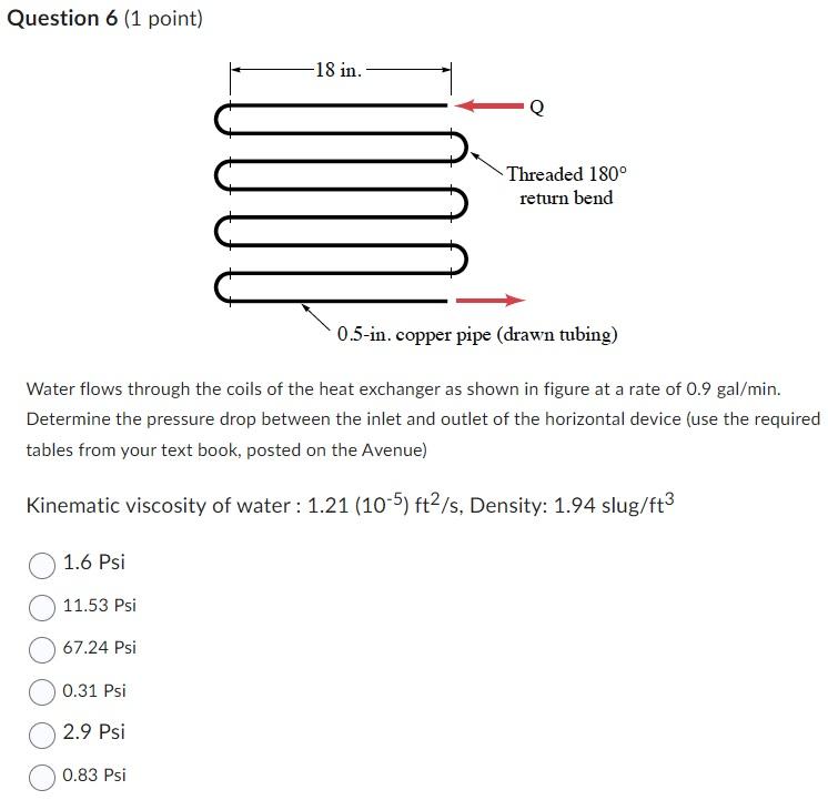 Solved Question 6 (1 point) Water flows through the coils of