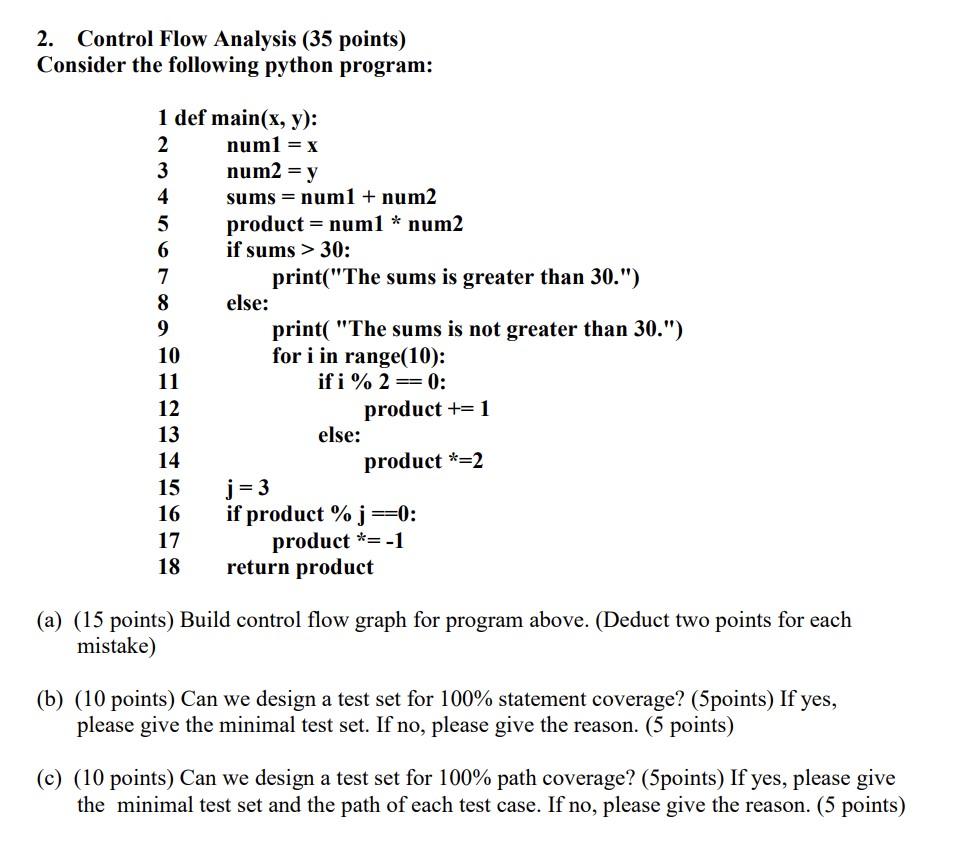 Solved 2. Control Flow Analysis (35 points) Consider the | Chegg.com