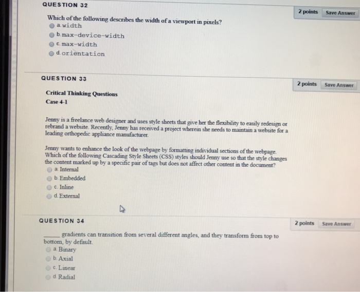 Solved QUESTION 32 2 points Save Answer Which of the | Chegg.com
